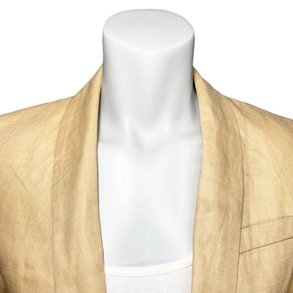 GIBSON Single Button Wheat Linen Blazer with Ruched Sleeves - Picture 4 of 8